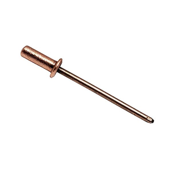 Blind Rivet, Dome Head, 0.125 in Dia., 0.39 in L, Copper Body, 1000 PK